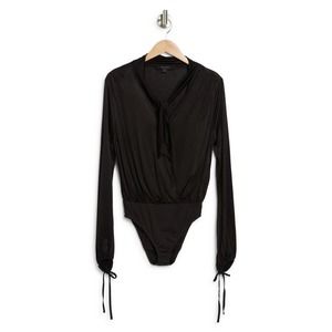 All Saints | Penelope Tie Neck Bodysuit Womens Black Sheer Loose Fit V-neck
